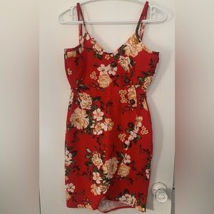 Red floral fitted dress